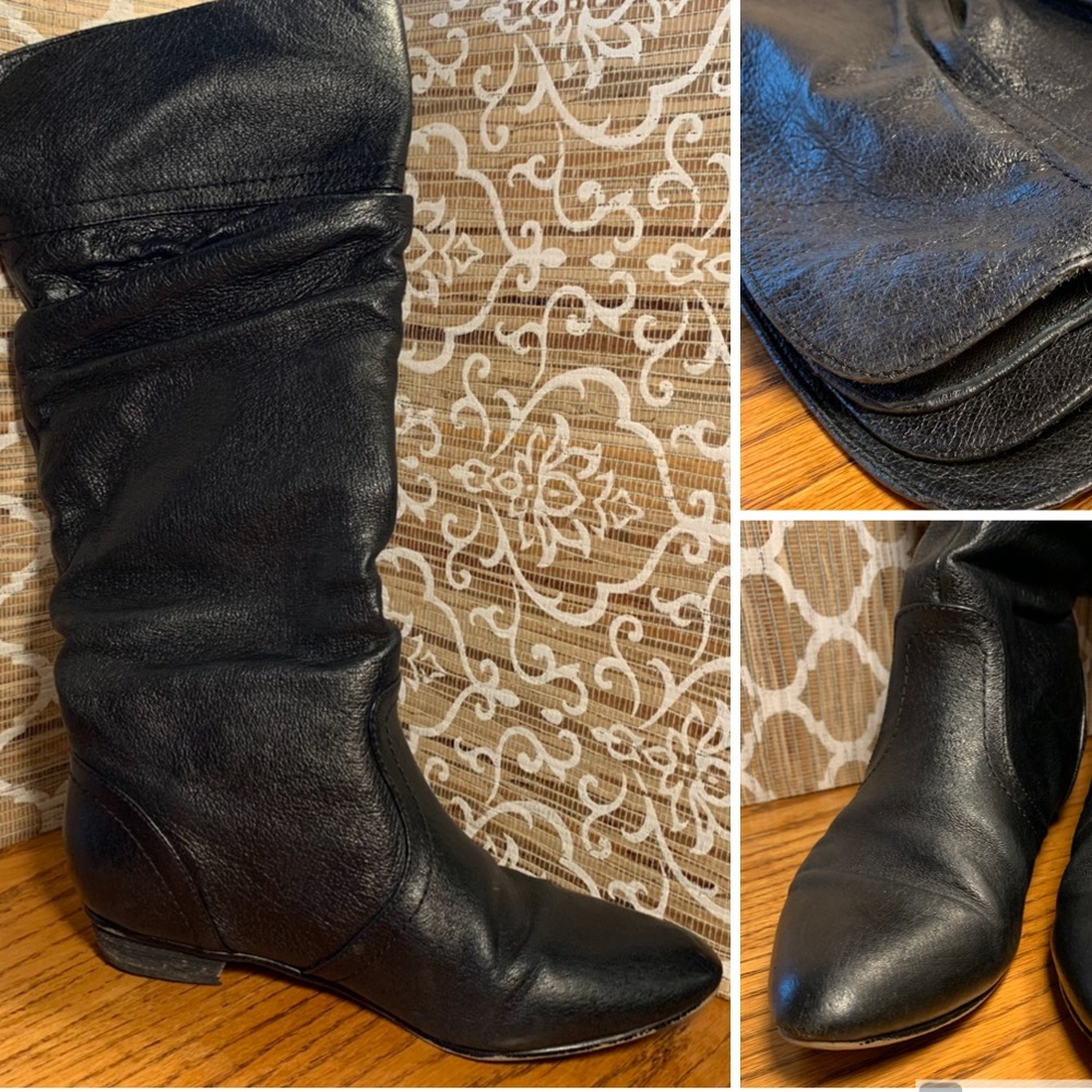 Madden Leather Slouch Knee-High Boots Low Heel 5.5